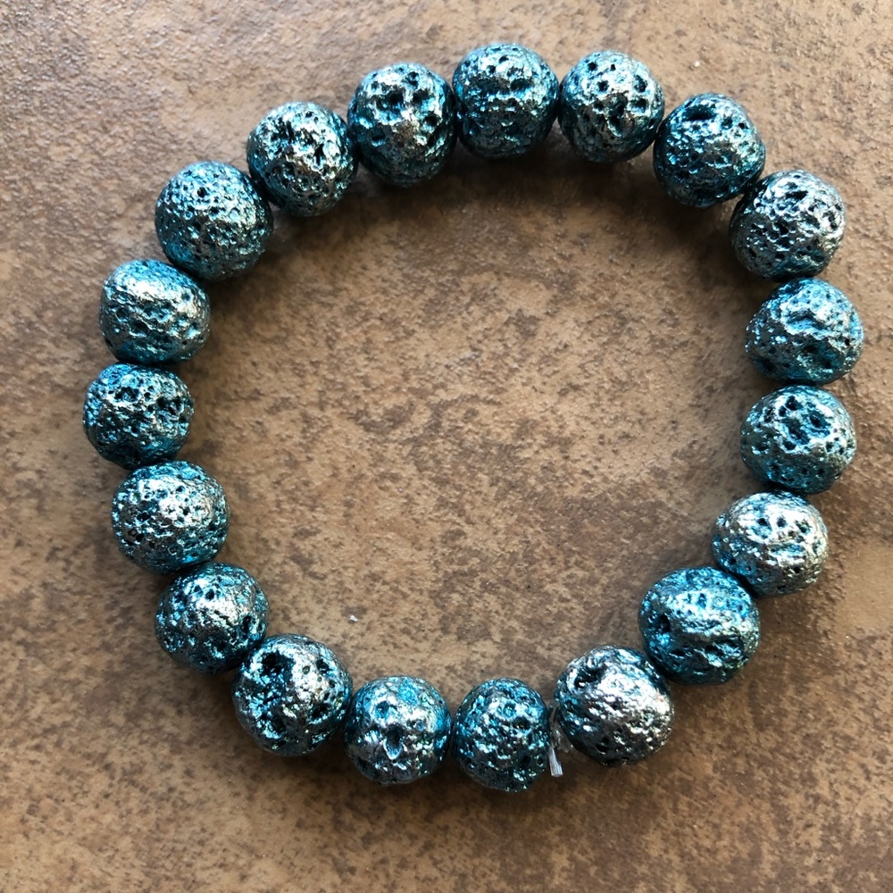 Turquoise metallic lava bead bracelet